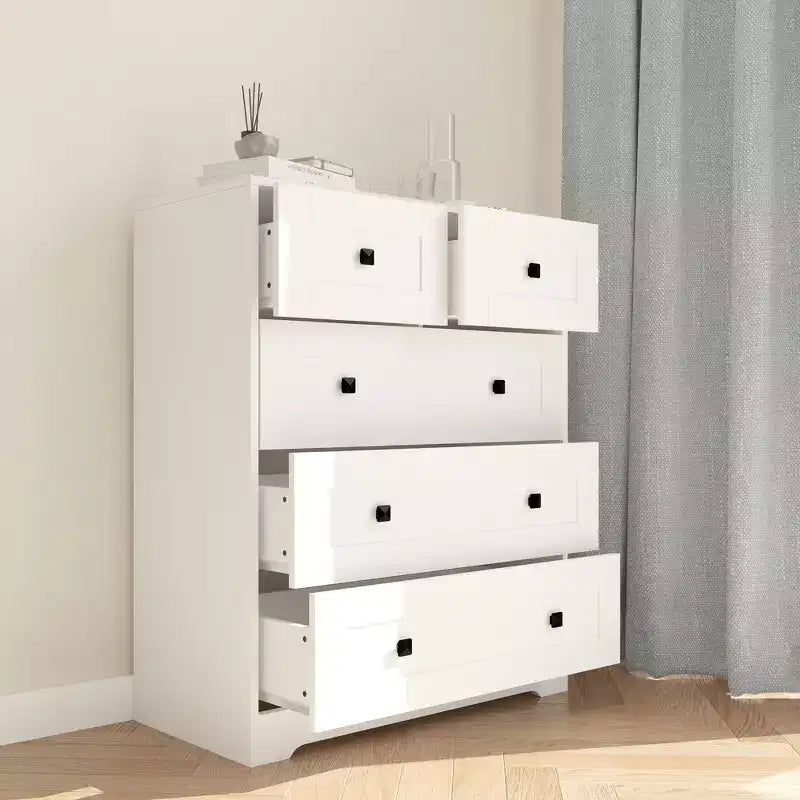 Commode à 5 tiroirs blanche porte de grange