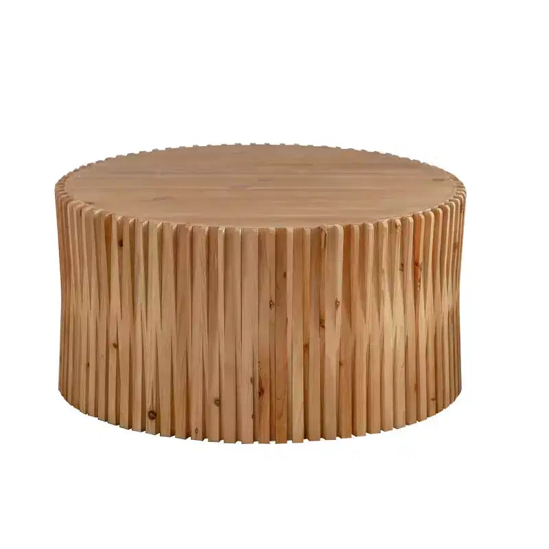 Table basse ronde en bois, table d'appoint style souche d'arbre avec design texturé vertical, table d'appoint cylindrique pour la maison
