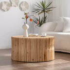 Table basse ronde en bois, table d'appoint style souche d'arbre avec design texturé vertical, table d'appoint cylindrique pour la maison