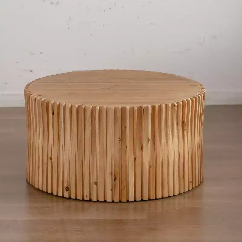 Table basse ronde en bois, table d'appoint style souche d'arbre avec design texturé vertical, table d'appoint cylindrique pour la maison