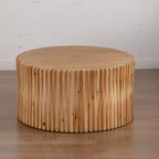 Table basse ronde en bois, table d'appoint style souche d'arbre avec design texturé vertical, table d'appoint cylindrique pour la maison