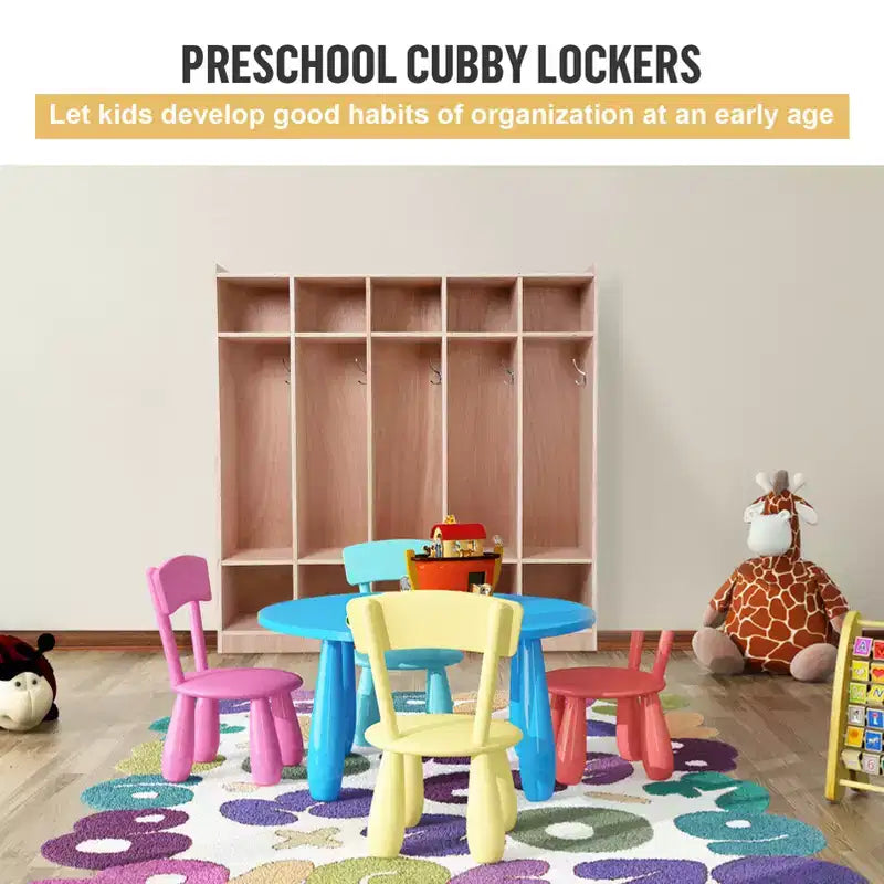 Vestiaire et porte-manteaux avec 5 grands et 10 petits compartiments, casiers de rangement pour tout-petits, pour la maison, l'école, la maternelle,