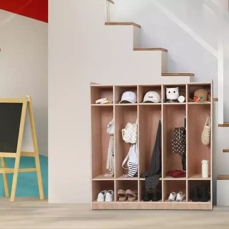 Vestiaire et porte-manteaux avec 5 grands et 10 petits compartiments, casiers de rangement pour tout-petits, pour la maison, l'école, la maternelle,