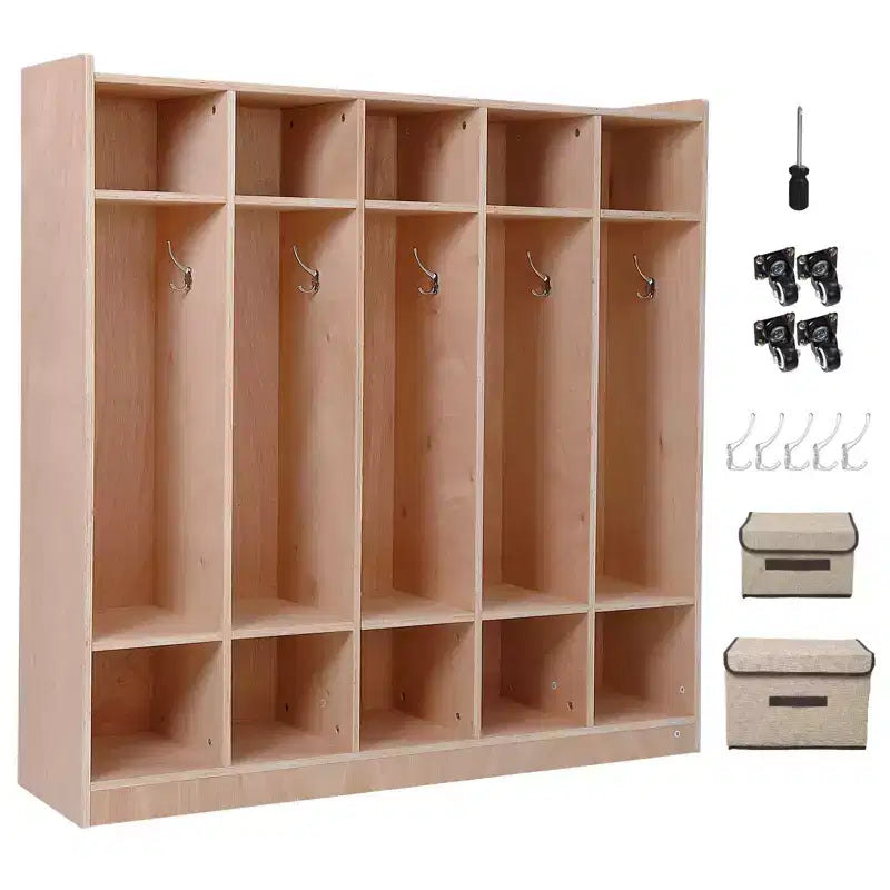Vestiaire et porte-manteaux avec 5 grands et 10 petits compartiments, casiers de rangement pour tout-petits, pour la maison, l'école, la maternelle,