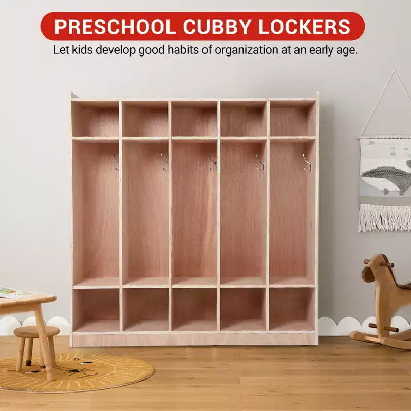 Vestiaire et porte-manteaux avec 5 grands et 10 petits compartiments, casiers de rangement pour tout-petits, pour la maison, l'école, la maternelle,