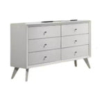 Commode large Royal Hampton, 6 tiroirs avec poignées en bronze, bois blanc texturé