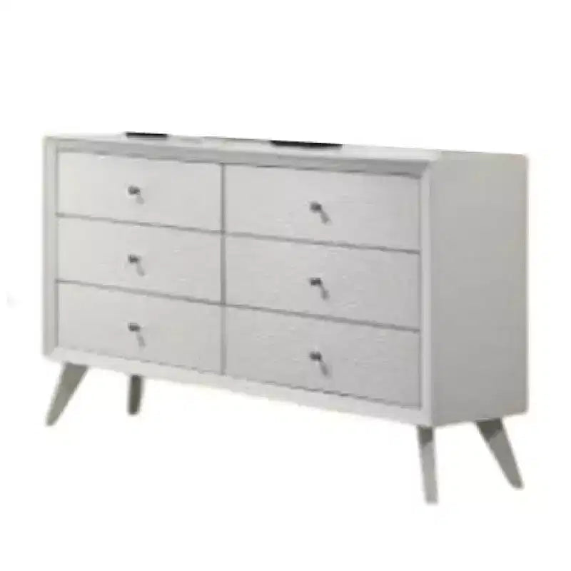 Commode large Royal Hampton, 6 tiroirs avec poignées en bronze, bois blanc texturé