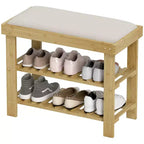 Bamboo Shoe Storage Bench, 3-Tier Entryway Bench with Cushion, Shoe Organizer for Entryway, Hallway