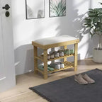 Banc de rangement à chaussures en bambou, banc d'entrée à 3 niveaux avec coussin, organisateur de chaussures pour entrée, couloir