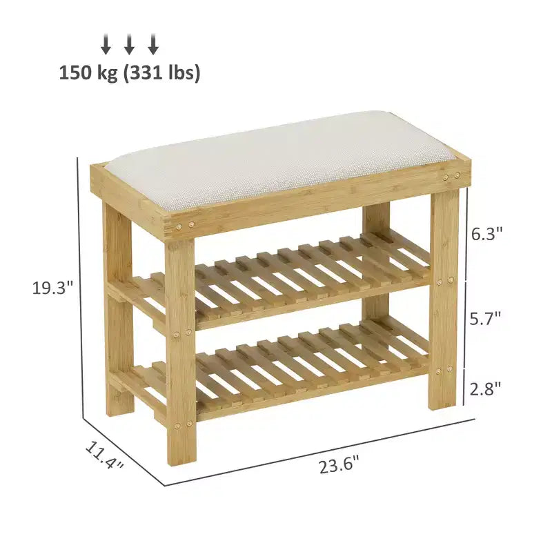 Banc de rangement à chaussures en bambou, banc d'entrée à 3 niveaux avec coussin, organisateur de chaussures pour entrée, couloir