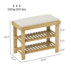 Banc de rangement à chaussures en bambou, banc d'entrée à 3 niveaux avec coussin, organisateur de chaussures pour entrée, couloir