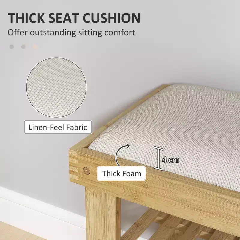 Banc de rangement à chaussures en bambou, banc d'entrée à 3 niveaux avec coussin, organisateur de chaussures pour entrée, couloir