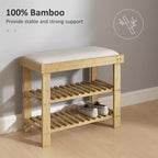 Banc de rangement à chaussures en bambou, banc d'entrée à 3 niveaux avec coussin, organisateur de chaussures pour entrée, couloir