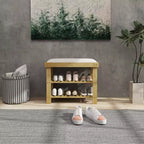 Banc de rangement à chaussures en bambou, banc d'entrée à 3 niveaux avec coussin, organisateur de chaussures pour entrée, couloir