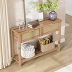 Console Tables de Ferme en Rotin de 43 Pouces pour Entrée, Table d'Appoint Étroite en Bois Derrière le Canapé, Table de Canapé Bohème, pour Salon
