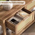 Console Tables de Ferme en Rotin de 43 Pouces pour Entrée, Table d'Appoint Étroite en Bois Derrière le Canapé, Table de Canapé Bohème, pour Salon