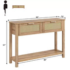 Console Tables de Ferme en Rotin de 43 Pouces pour Entrée, Table d'Appoint Étroite en Bois Derrière le Canapé, Table de Canapé Bohème, pour Salon