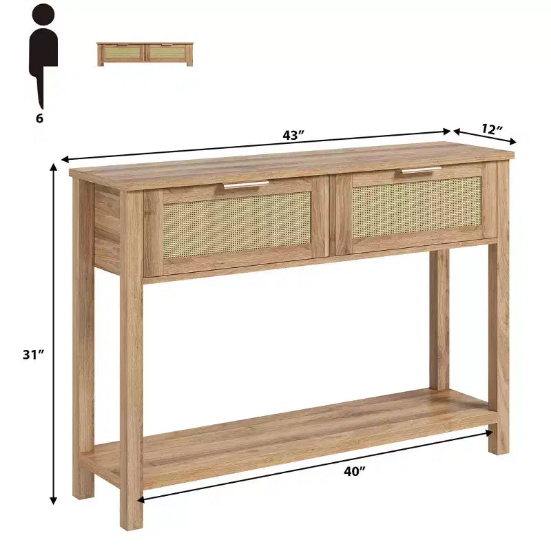 Console Tables de Ferme en Rotin de 43 Pouces pour Entrée, Table d'Appoint Étroite en Bois Derrière le Canapé, Table de Canapé Bohème, pour Salon