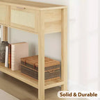 Console Tables de Ferme en Rotin de 43 Pouces pour Entrée, Table d'Appoint Étroite en Bois Derrière le Canapé, Table de Canapé Bohème, pour Salon