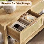 Console Tables de Ferme en Rotin de 43 Pouces pour Entrée, Table d'Appoint Étroite en Bois Derrière le Canapé, Table de Canapé Bohème, pour Salon