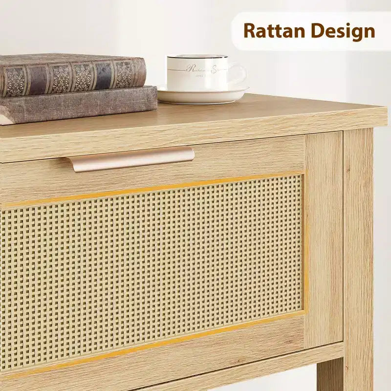 Console Tables de Ferme en Rotin de 43 Pouces pour Entrée, Table d'Appoint Étroite en Bois Derrière le Canapé, Table de Canapé Bohème, pour Salon