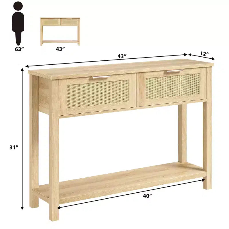 Console Tables de Ferme en Rotin de 43 Pouces pour Entrée, Table d'Appoint Étroite en Bois Derrière le Canapé, Table de Canapé Bohème, pour Salon