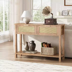 Console Tables de Ferme en Rotin de 43 Pouces pour Entrée, Table d'Appoint Étroite en Bois Derrière le Canapé, Table de Canapé Bohème, pour Salon
