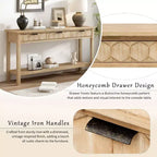 Clihome Console d'entrée 60 en placage de sapin avec façades à motif nid d'abeille, table de console moderne et élégante avec 3 tiroirs et pieds en sapin massif