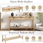 Clihome Console d'entrée 60 en placage de sapin avec façades à motif nid d'abeille, table de console moderne et élégante avec 3 tiroirs et pieds en sapin massif