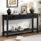 Clihome Console d'entrée 60 en placage de sapin avec façades à motif nid d'abeille, table de console moderne et élégante avec 3 tiroirs et pieds en sapin massif