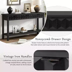 Clihome Console d'entrée 60 en placage de sapin avec façades à motif nid d'abeille, table de console moderne et élégante avec 3 tiroirs et pieds en sapin massif
