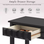 Clihome Console d'entrée 60 en placage de sapin avec façades à motif nid d'abeille, table de console moderne et élégante avec 3 tiroirs et pieds en sapin massif