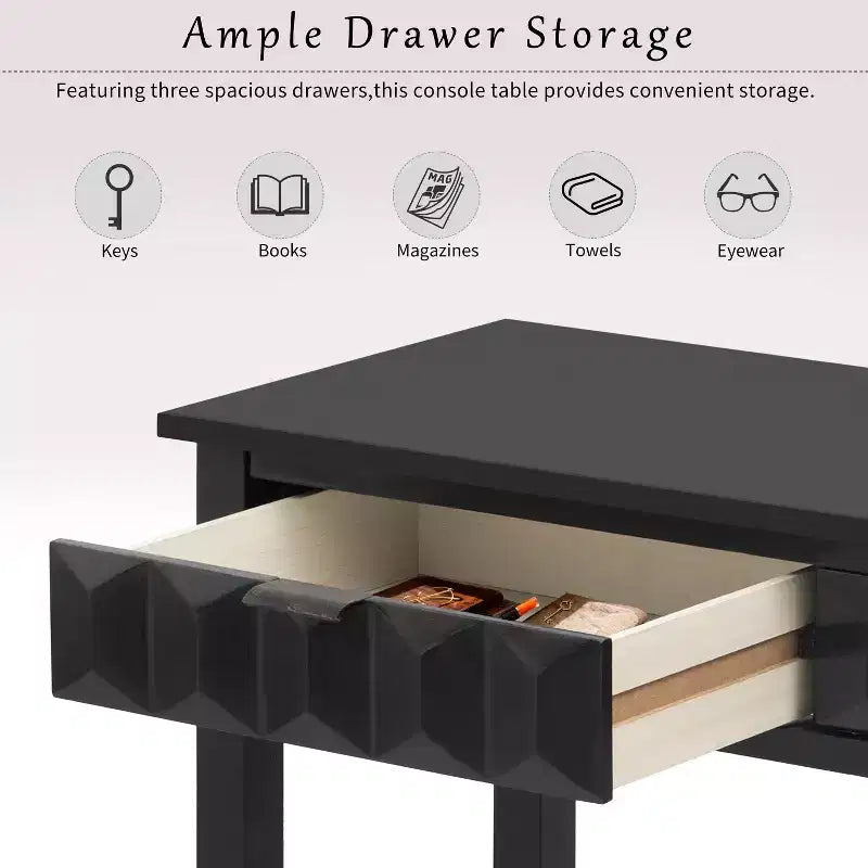Clihome Console d'entrée 60 en placage de sapin avec façades à motif nid d'abeille, table de console moderne et élégante avec 3 tiroirs et pieds en sapin massif