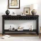 Clihome 60 Fir Veneer Entryway Table with Honeycomb-patterned Fronts,Modern Stylish Console Table with 3 Drawers and Solid Fir legs