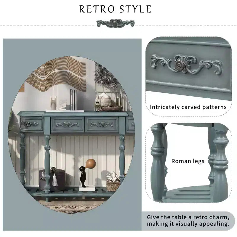 Clihome 52Table console moderne et contemporaine incurvée avec 4 tiroirs et 1 étagère pour salon, couloir