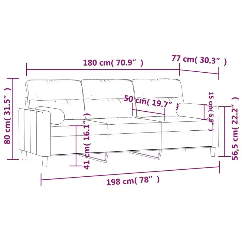 Canapé 3 places tissu gris foncé (100% polyester), métal, textilène