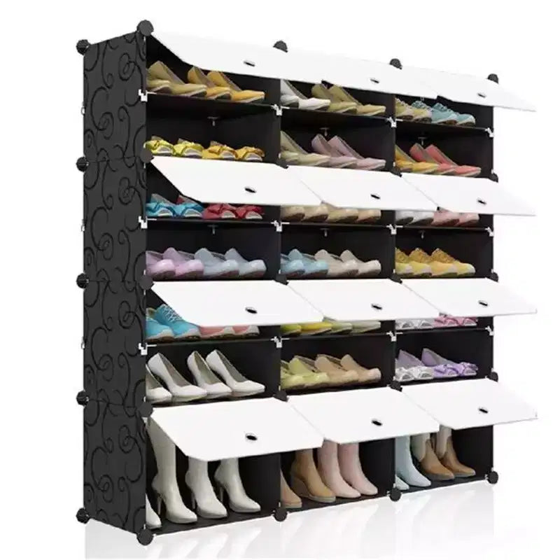 Armoire de rangement portable pour chaussures, étagère à 7 niveaux pour talons hauts et chaussons, motif design.