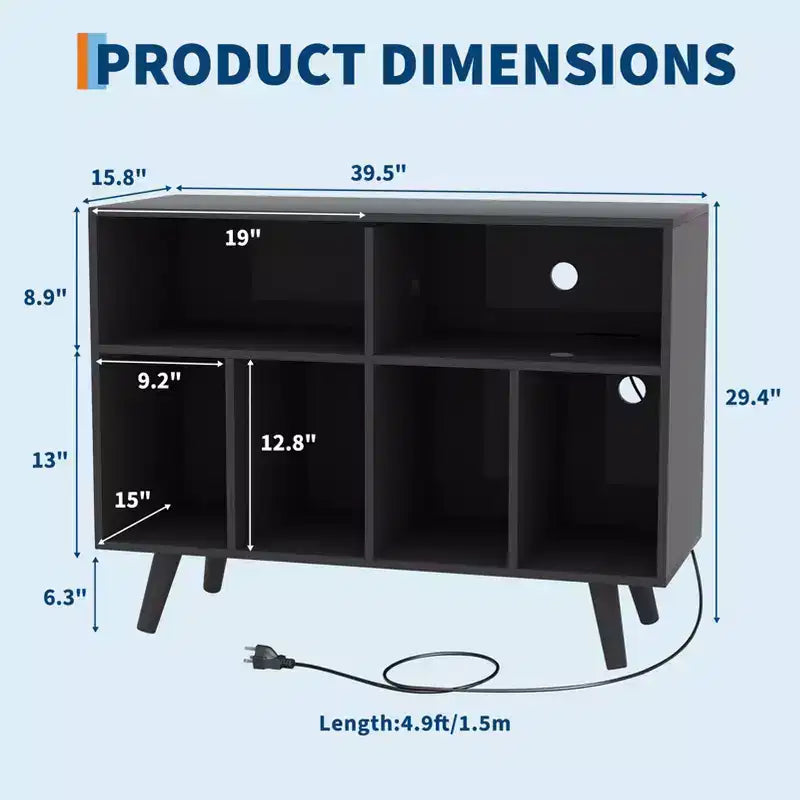 Meuble pour tourne-disque avec rangement pour vinyles, Meuble pour tourne-disque pouvant contenir jusqu'à 350 albums, Meuble de rangement en bois pour tourne-disque pour salon