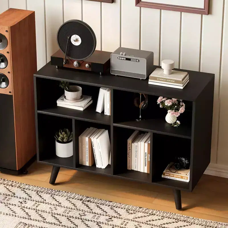 Meuble pour tourne-disque avec rangement pour vinyles, Meuble pour tourne-disque pouvant contenir jusqu'à 350 albums, Meuble de rangement en bois pour tourne-disque pour salon