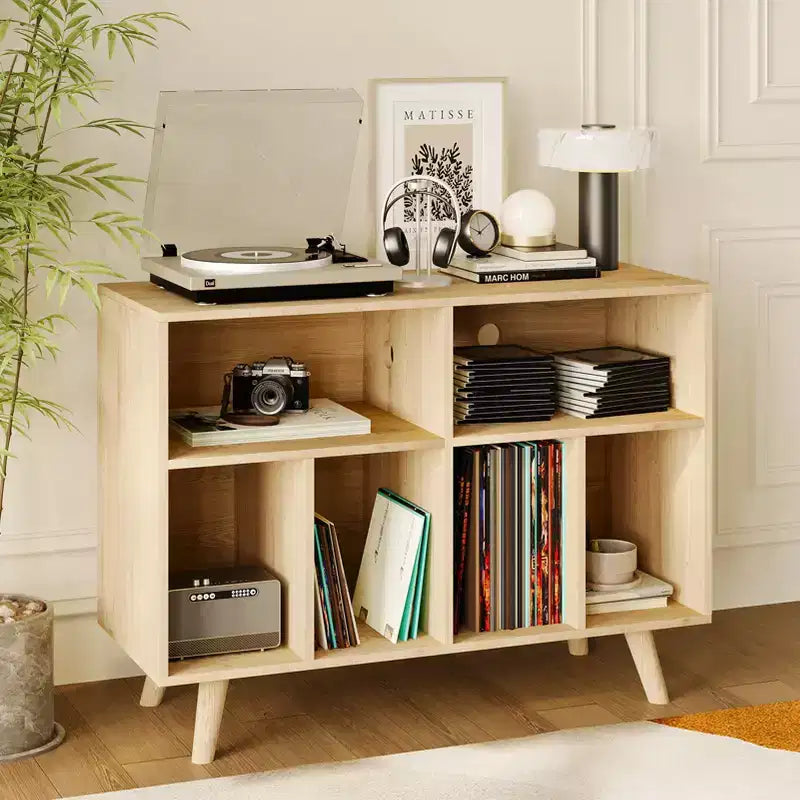 Meuble pour tourne-disque avec rangement pour vinyles, Meuble pour tourne-disque pouvant contenir jusqu'à 350 albums, Meuble de rangement en bois pour tourne-disque pour salon