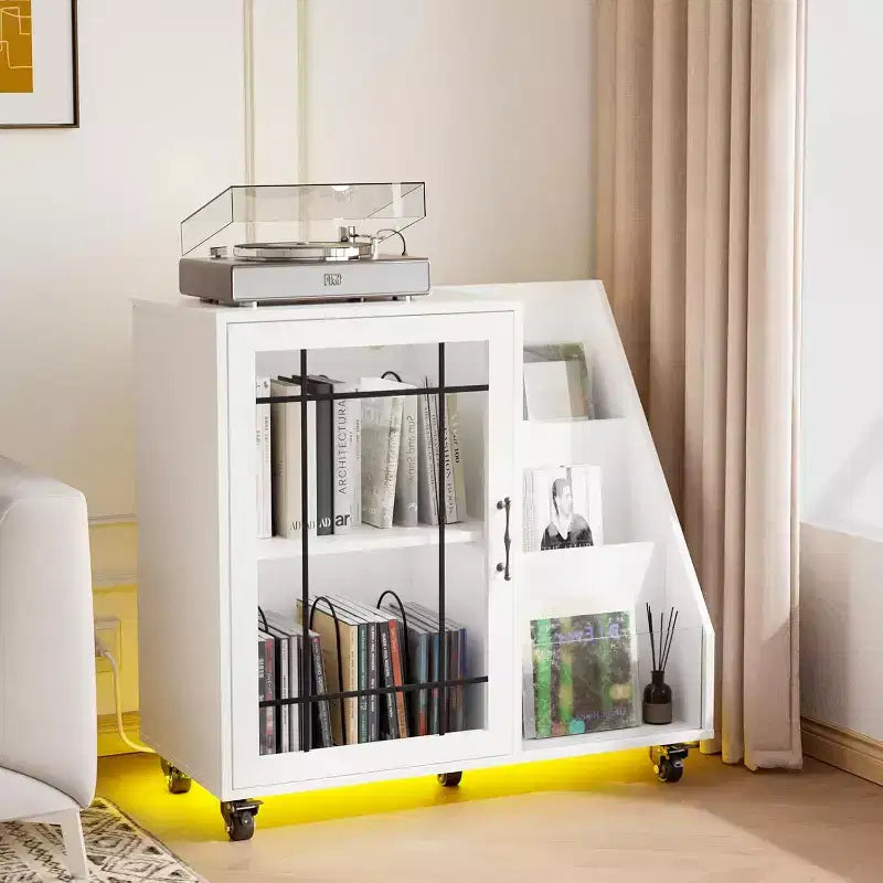 VINGLI Record Player Stand with Vinyl Storage, Vinyl Record Holder, Record Player Table with LEDCharging Station