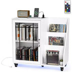 Meuble platine VINYLI avec rangement vinyles, porte-vinyles, table pour platine avec station de charge LED