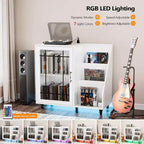 Meuble platine VINYLI avec rangement vinyles, porte-vinyles, table pour platine avec station de charge LED