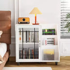 Meuble platine VINYLI avec rangement vinyles, porte-vinyles, table pour platine avec station de charge LED