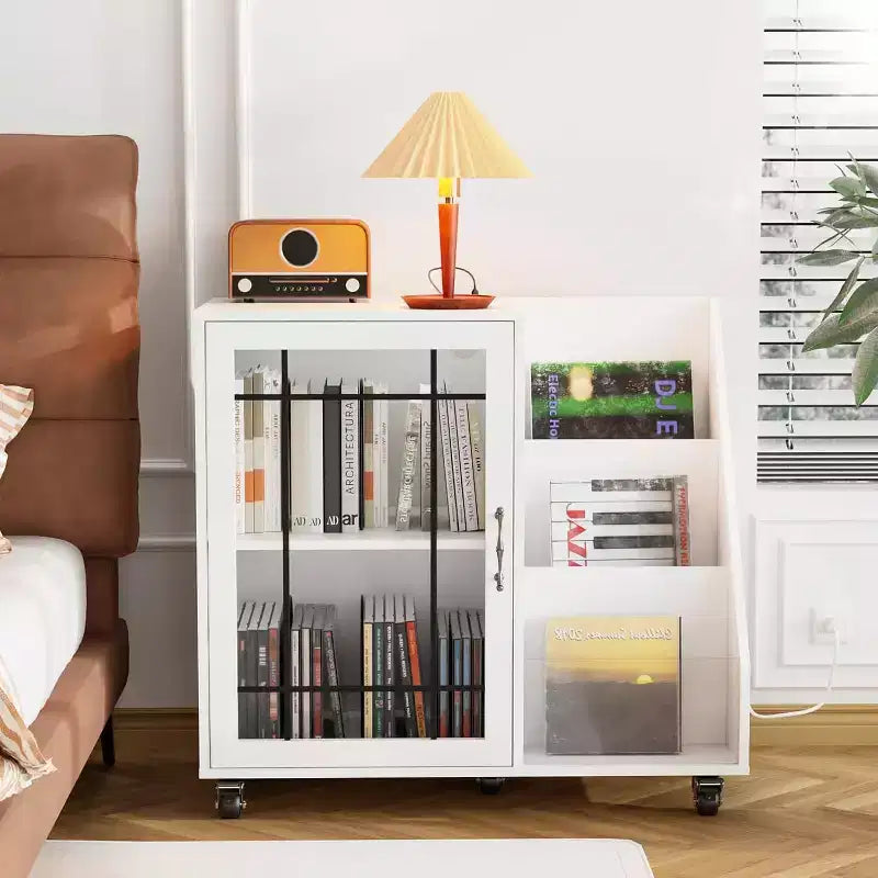 Meuble platine VINYLI avec rangement vinyles, porte-vinyles, table pour platine avec station de charge LED