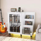 Meuble platine VINYLI avec rangement vinyles, porte-vinyles, table pour platine avec station de charge LED