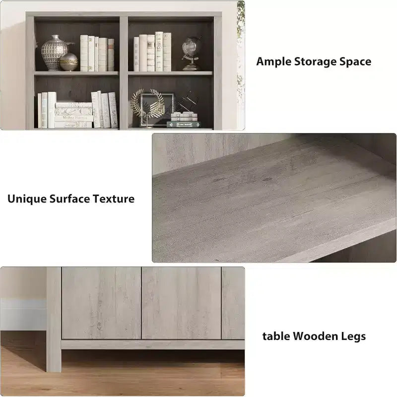 Bibliothèque Acekool 180 cm de haut, double largeur à 5 niveaux avec portes, 3 étagères ouvertes + 2 armoires, étagère réglable, 120 cm L x 30 cm P