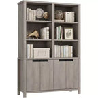 Bibliothèque Acekool 180 cm de haut, double largeur à 5 niveaux avec portes, 3 étagères ouvertes + 2 armoires, étagère réglable, 120 cm L x 30 cm P