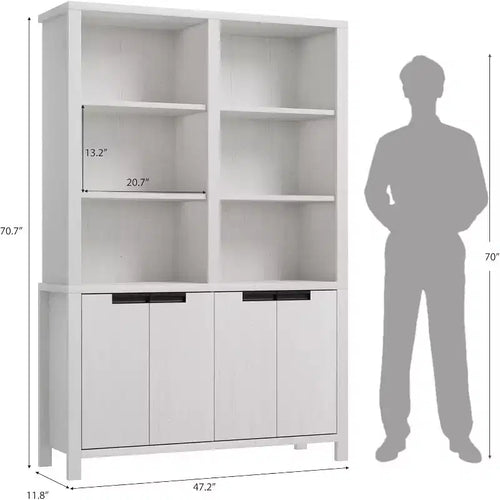Bibliothèque Acekool 180 cm de haut, double largeur à 5 niveaux avec portes, 3 étagères ouvertes + 2 armoires, étagère réglable, 120 cm L x 30 cm P