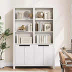 Bibliothèque Acekool 180 cm de haut, double largeur à 5 niveaux avec portes, 3 étagères ouvertes + 2 armoires, étagère réglable, 120 cm L x 30 cm P